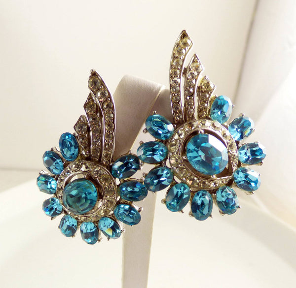 Blue Ice Rhinestone Clip Earrings – Vintage Lane Jewelry