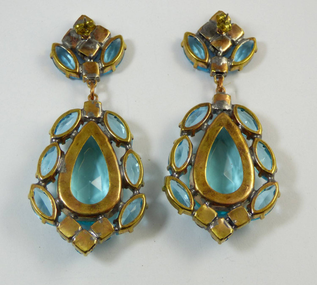 Aqua Czech Glass Huge Dangling Pierced Earrings – Vintage Lane Jewelry
