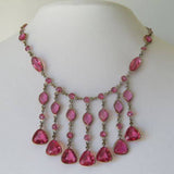 Vintage Art Deco Open Back Bezel Set Pink Crystal Dangle Bib Necklace - Vintage Lane Jewelry
