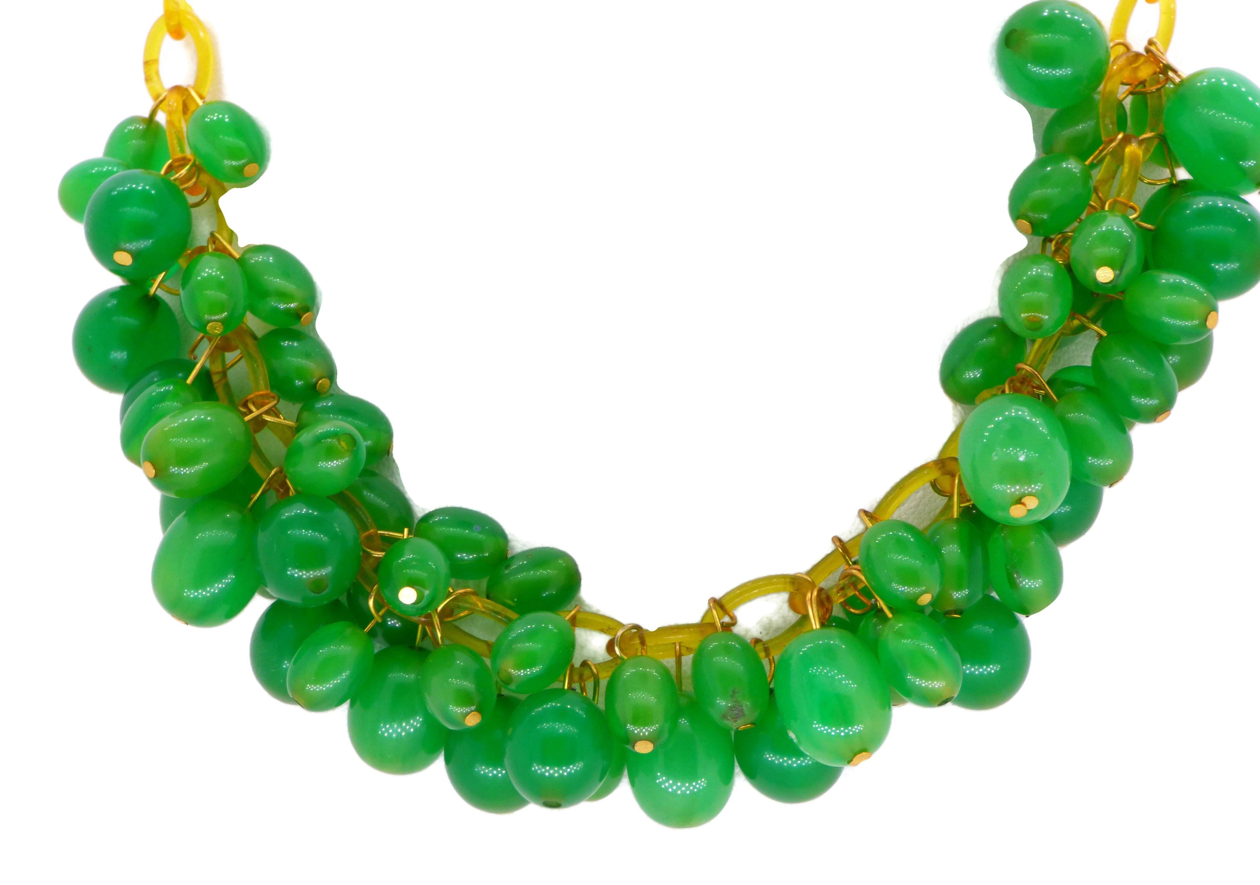 Vintage Green Bakelite Beads Gold Celluloid Chain Necklace - Vintage ...