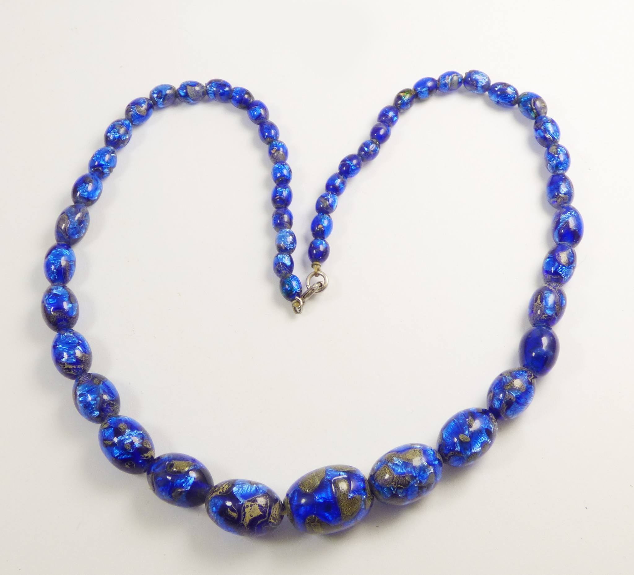 Danecraft Sterling Bohemian Peacock Blue Foil Art Glass Bead Necklace