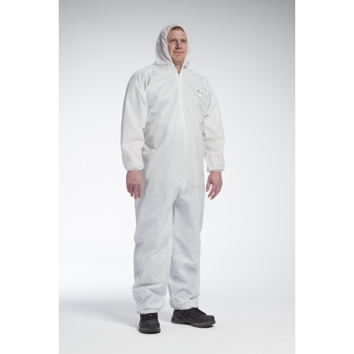 PosiWear UB 3706 Disposable White Coveralls with Elastic Wrists, Elastic Ankles & Attached Hood(Case)