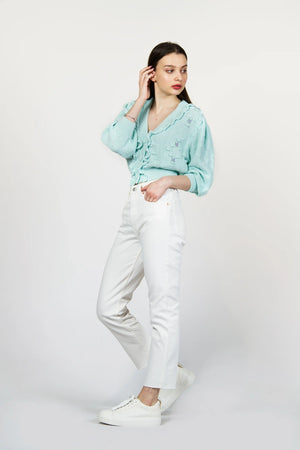 FLORAL EMBROIDERY CARDIGAN - MINT - Tueba