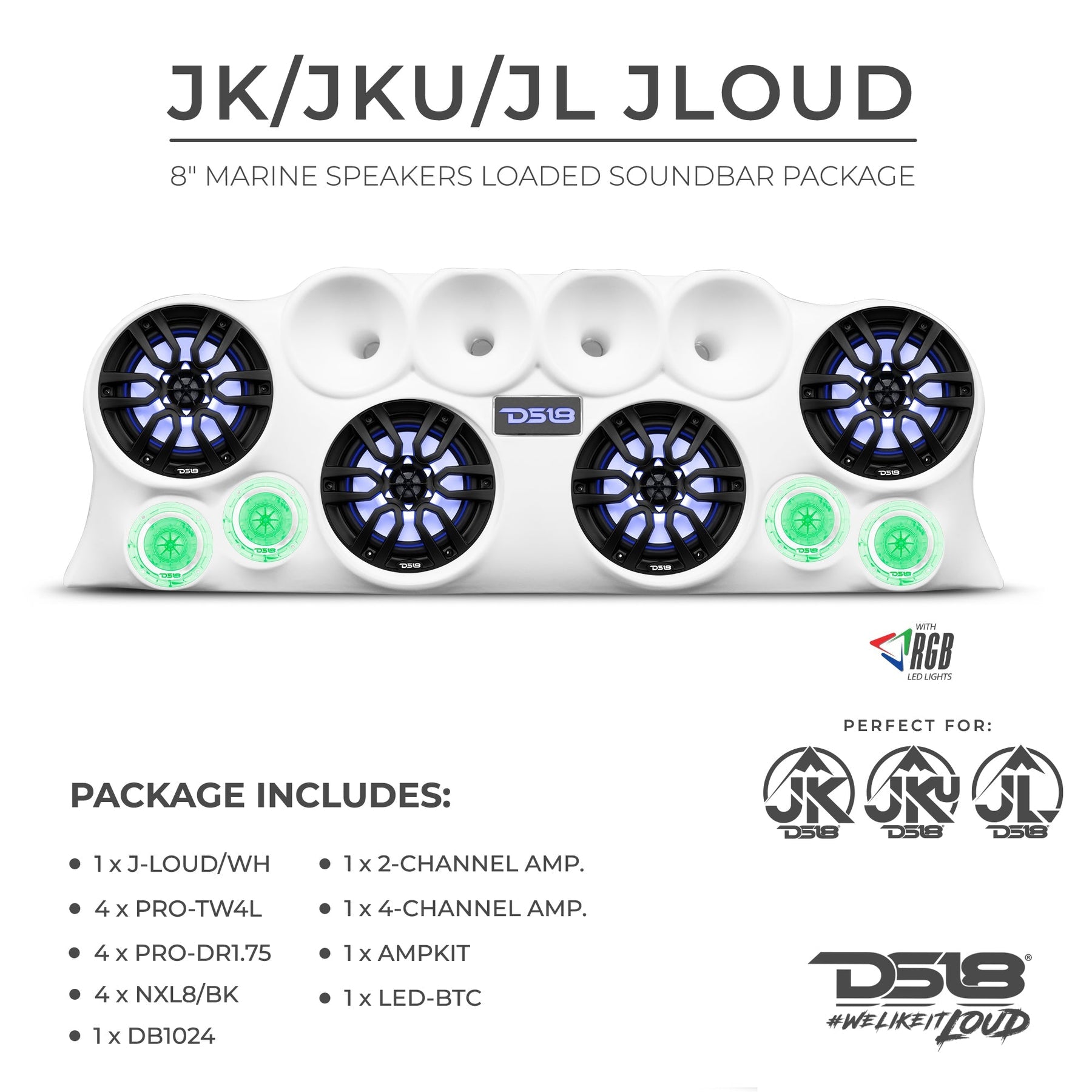 DS18 J-LOUD Jeep Wrangler JK/JKU/JL Loaded Sound Bar System, Black / W –  Empire Offroad LED