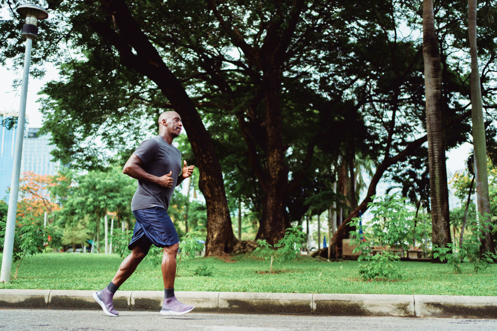 Old man running park