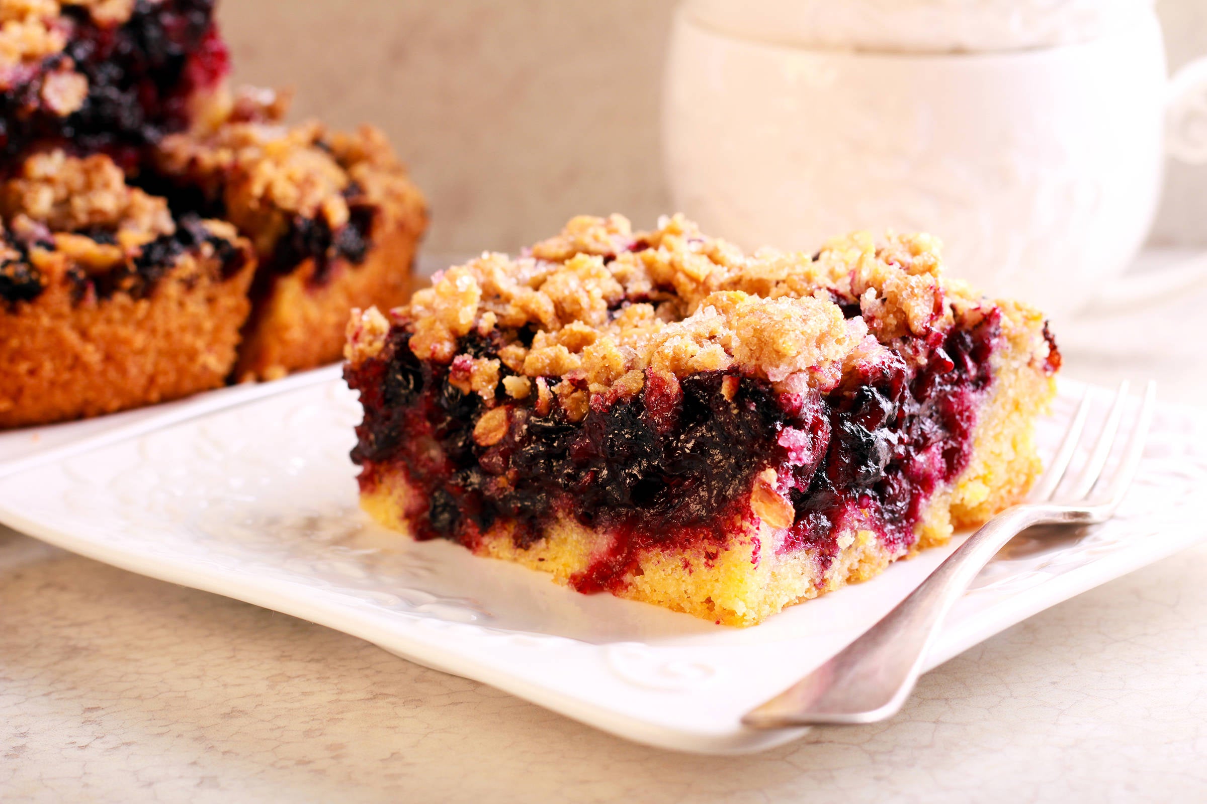 Blueberry crumble slice bar on plate