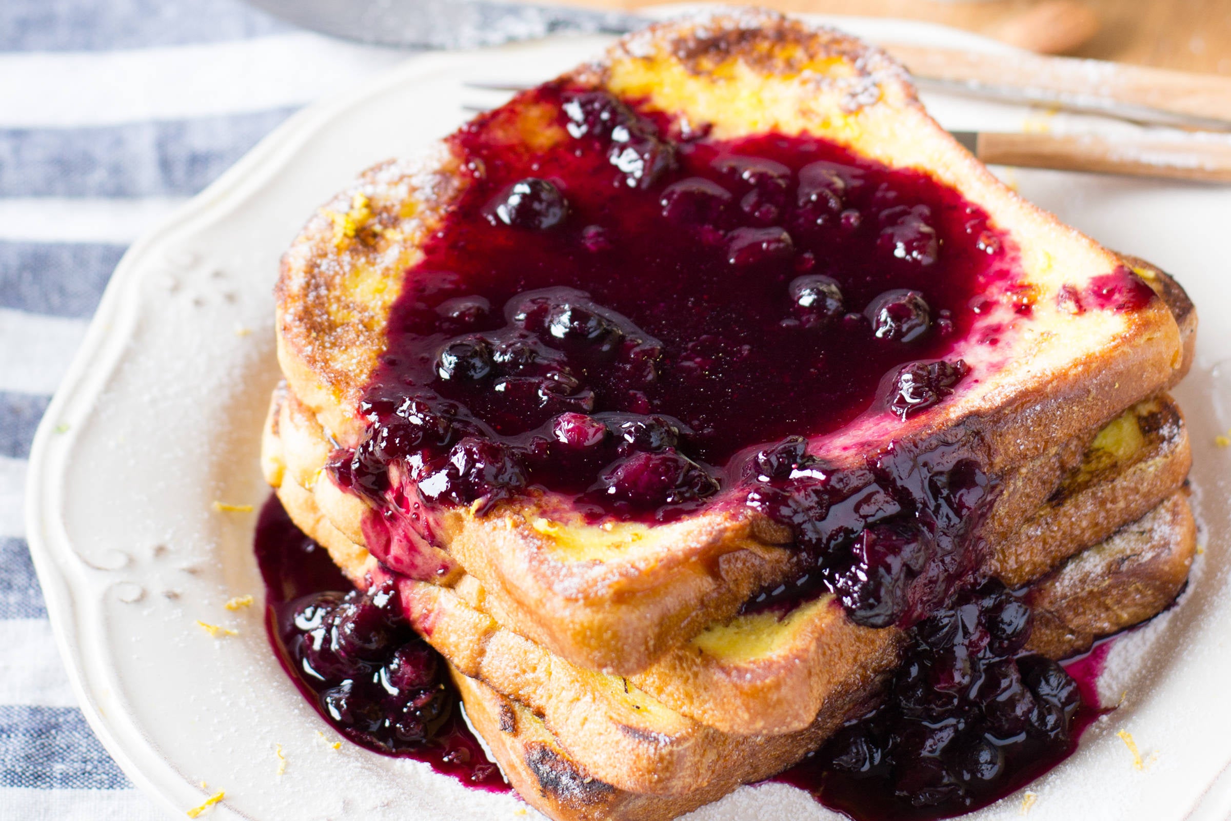 French toast with blueberry sauce for breakfast