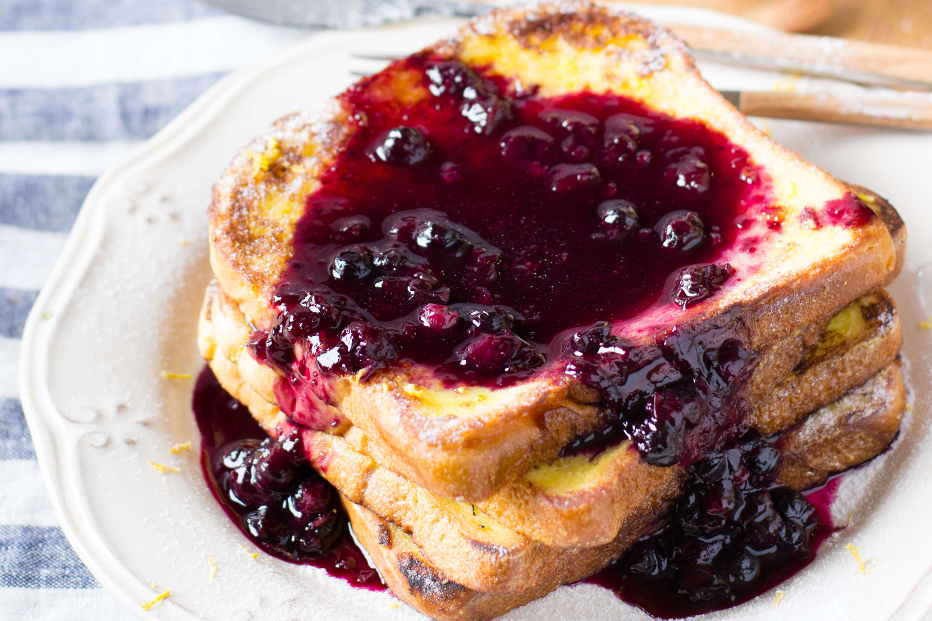 French toast with blueberry compôte.