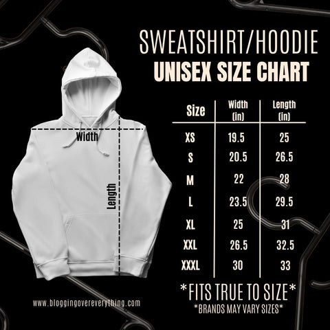 Unisex Sweatshirt Sizing Chart