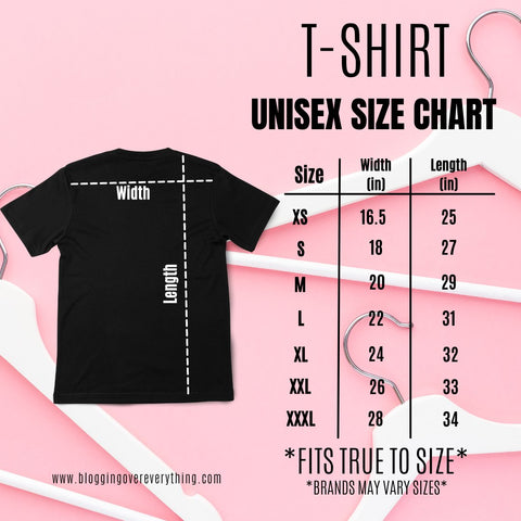 Unisex T-Shirt Sizing Chart