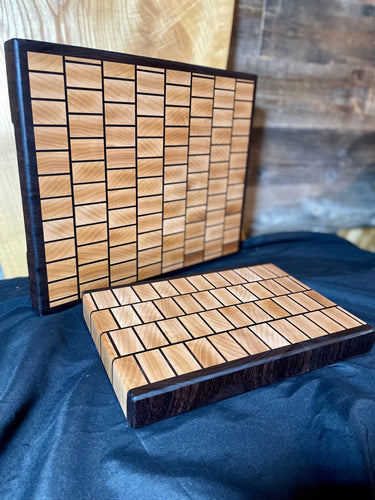 Wood Cutting Board; Natural Walnut & Maple Wood, Chess Board, End Grain.