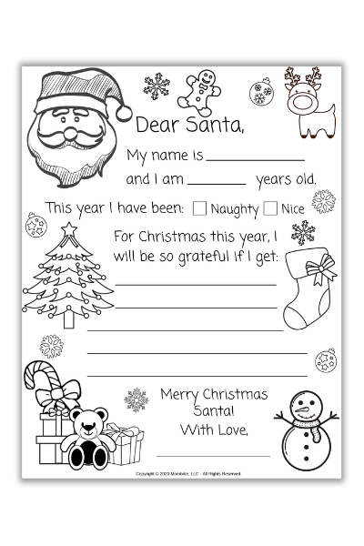 Dear Santa Letter Coloring Page – Mombrite