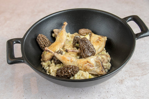 Risotto of morels with quails.