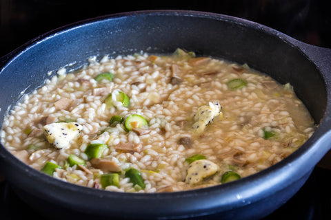 Boletus and asparagus risotto with black truffle