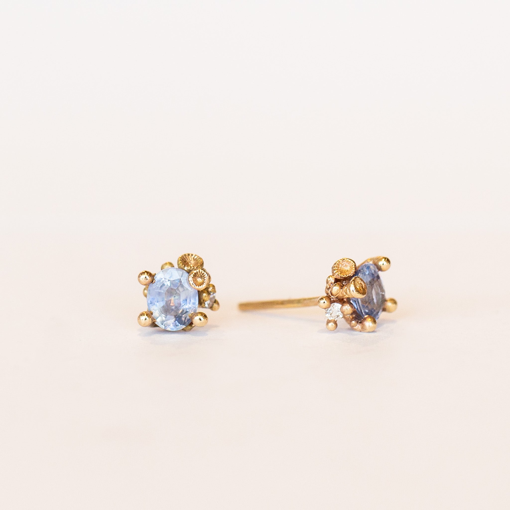 Ruth Tomlinson | Pale Blue Sapphire and Diamond Encrusted Stud Earrings