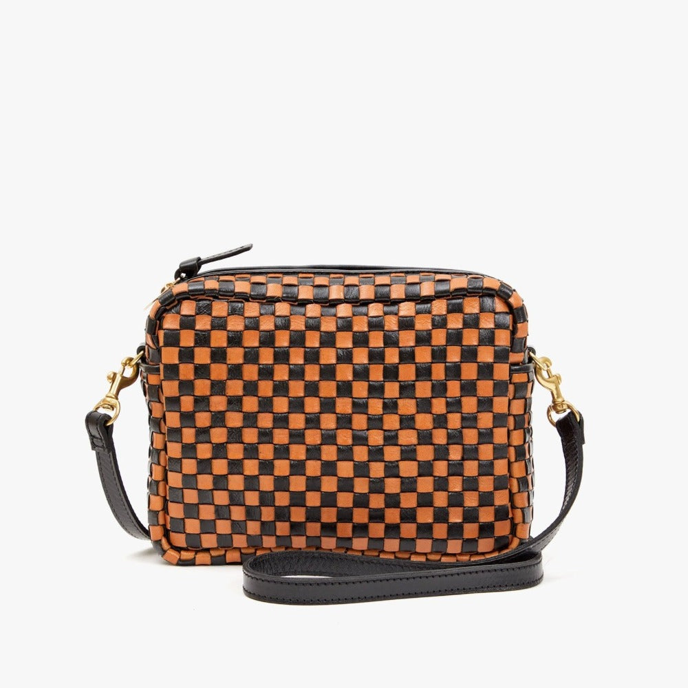 Clare V.  Midi Sac, Safari Green and Coral Woven Checker – LAPIS