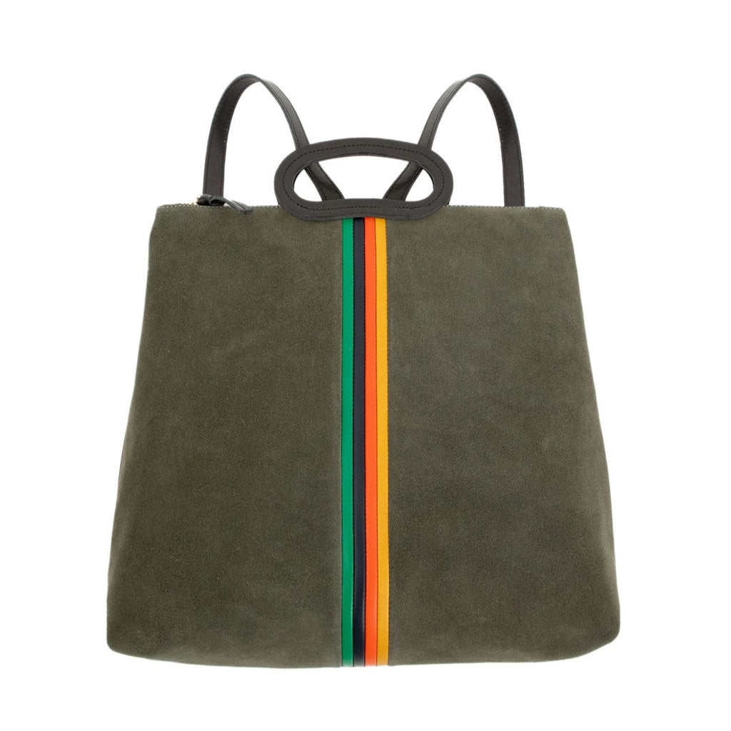 Clare V.  Marcelle Backpack, Army Suede Nappa Mini Stripe – LAPIS