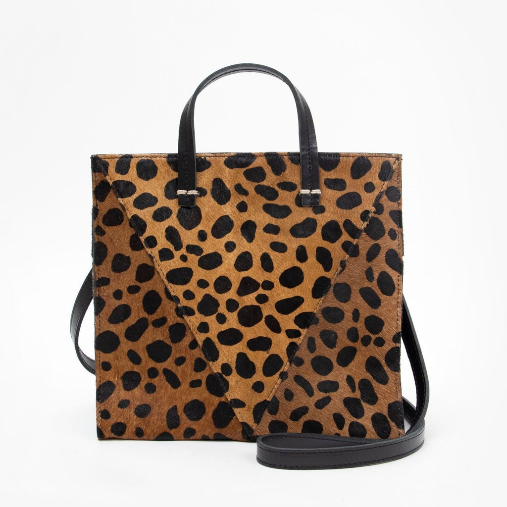 CLARE V. Midi Sac Animal Leopard Print Leather Shoulder Bag Cat Suede