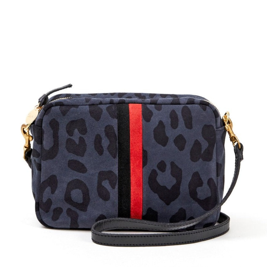 CLARE V. Midi Sac Animal Leopard Print Leather Shoulder Bag Cat Suede