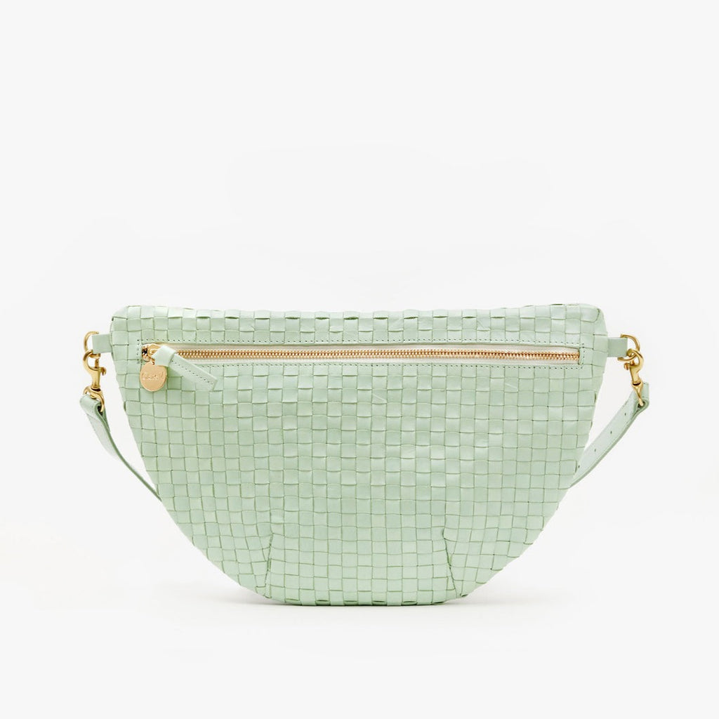 Clare V: Grande Fanny: Safari Green & Coral Woven Checker — ALCHEMY MARIN