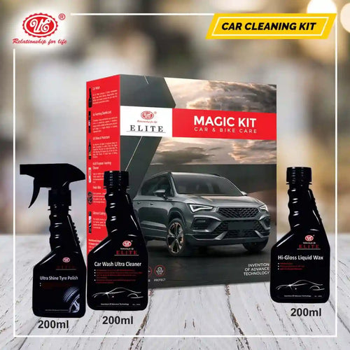 Car Exterior Cleaning Kit | Car Wash Cleaner 200ml | Tyre Polish 200ml | Hi-Gloss Liquid Wax 200ml