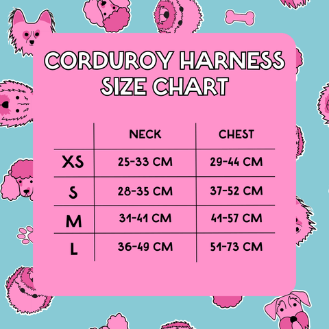 Corduroy Harness size chart