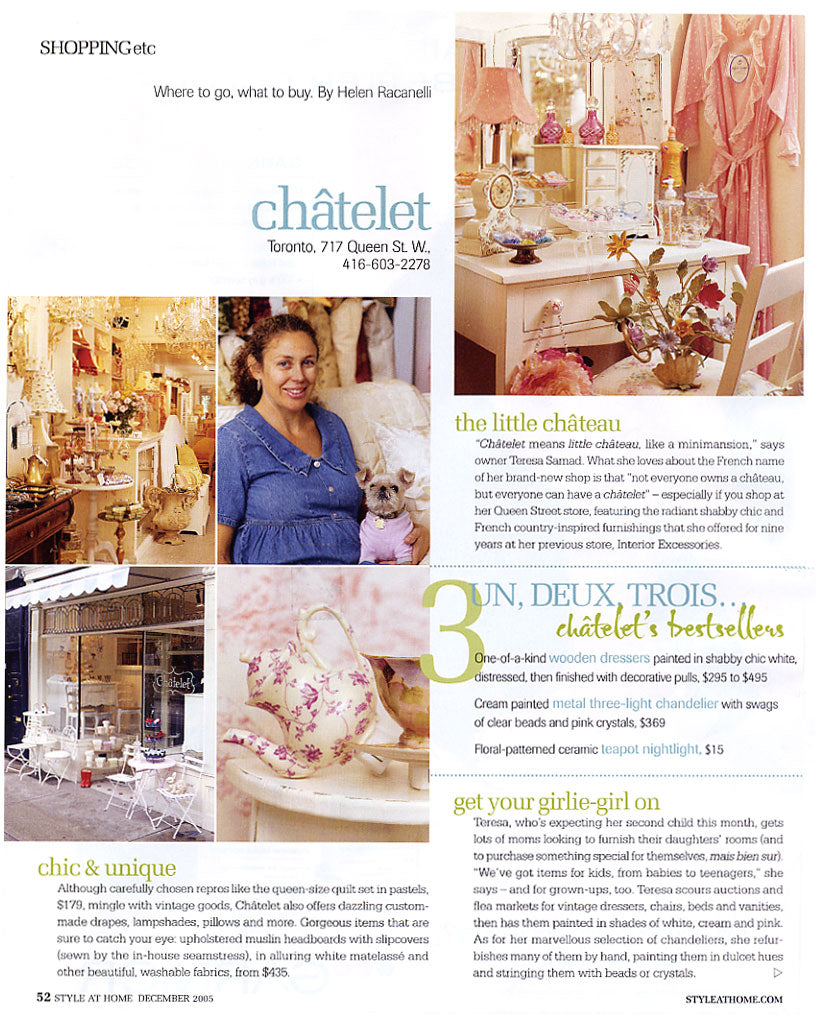 Châtelet Home and Teresa Wiwchar featured in Style At Home in December 2005