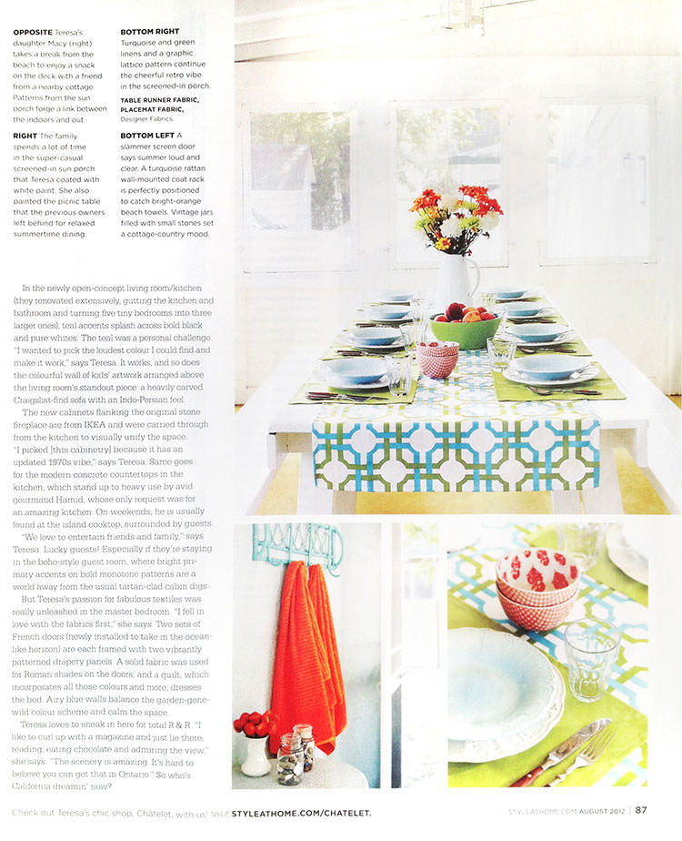 Châtelet Home and Teresa Wiwchar featured in Style at Home in August 2012