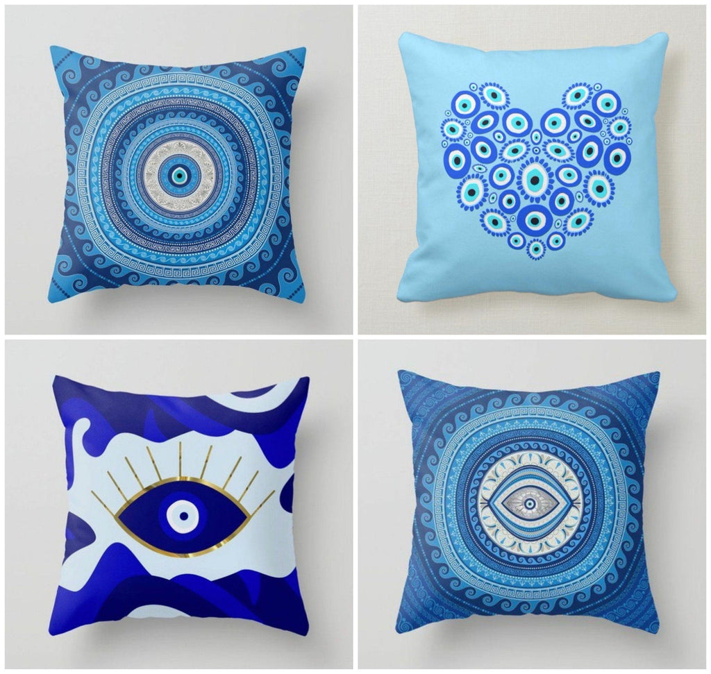 Turkish Greek Blue Evil Eye Cushion Case - Pillow Cover,  Home Textile- Akasia Home Design