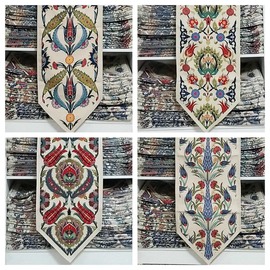Turkish Tulip Tile Tapestry Fabric Runner - Home Textile - Akasia Home Design