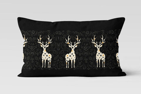 Christmas Deer Pillow Cover|Rectangle Boho Bedding Cushion Case|Xmas Decor|Winter Trend Throw Pillow Top|Black Blue White Deer Lumbar Pillow