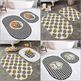 Set of 2 Fall Trend Oval Bath Mat with Floral Pumpkin – Akasia