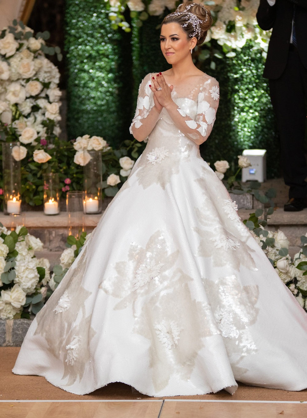 bride wearing christie lauren headpiece and veil