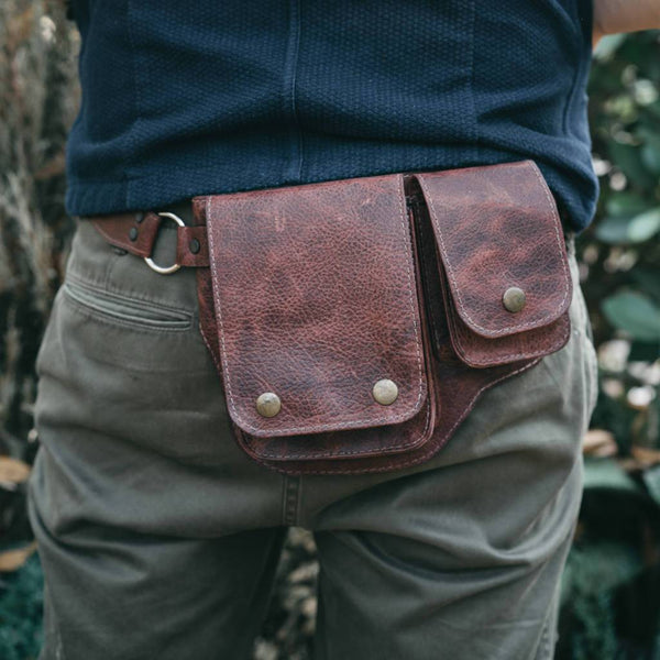 Leather hip pouch belt