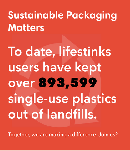 Sustainable Packaging Matters: to date, lifestinks user have kept over 893,599 single-use plastic out of landfills.  Together we are making a difference. Join us?