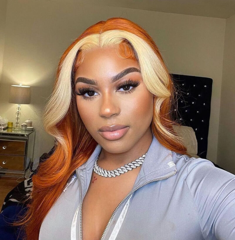 Ginger with Blonde Money Pieces Lace front wig hairstyle