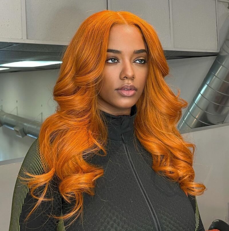 orange wig on black girl