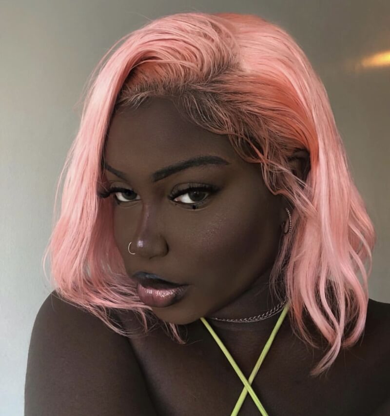 pink hair color wig on dark skin