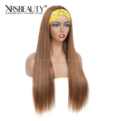 4/27 Blonde Highlight Straight Headband Scarf Wig Glueless Human Hair Wig Affordable [HBW10]