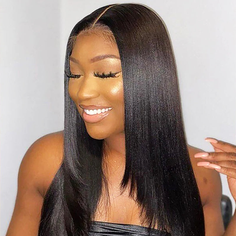 Real Human Hair HD Full Lace Wig Yaki Straight Clean Hairline Knots [FLW08]