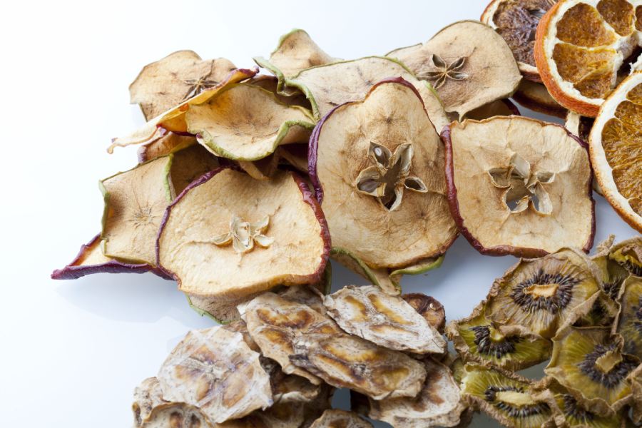 Closeup of freeze dried apples and other fruits