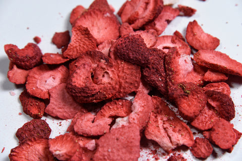 Close up of freeze dried strawberries 