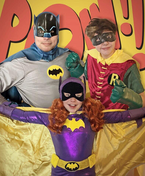 Employee, Sergio P.'s family as Batman, Robin and Batgirl