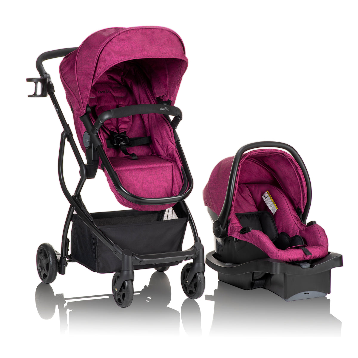 pink and grey stroller and carseat