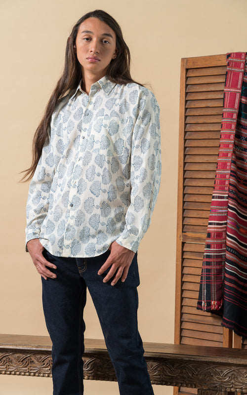 Teal – Shirt, Long Sleeve, Batik Passementrie Zion