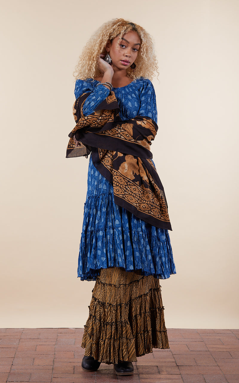 Adelita Dress, Long, 3/4 Sleeve, Tula Indigo – Passementrie