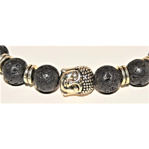 Silver Buddha Lava Bracelet