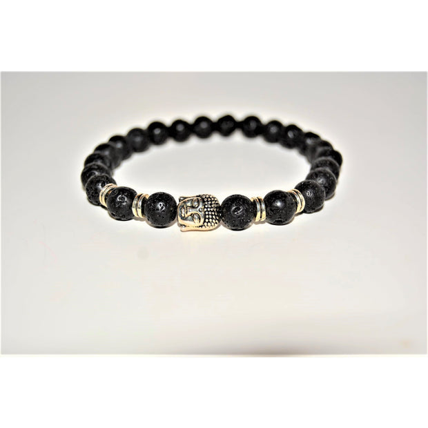 Silver Buddha Lava Bracelet