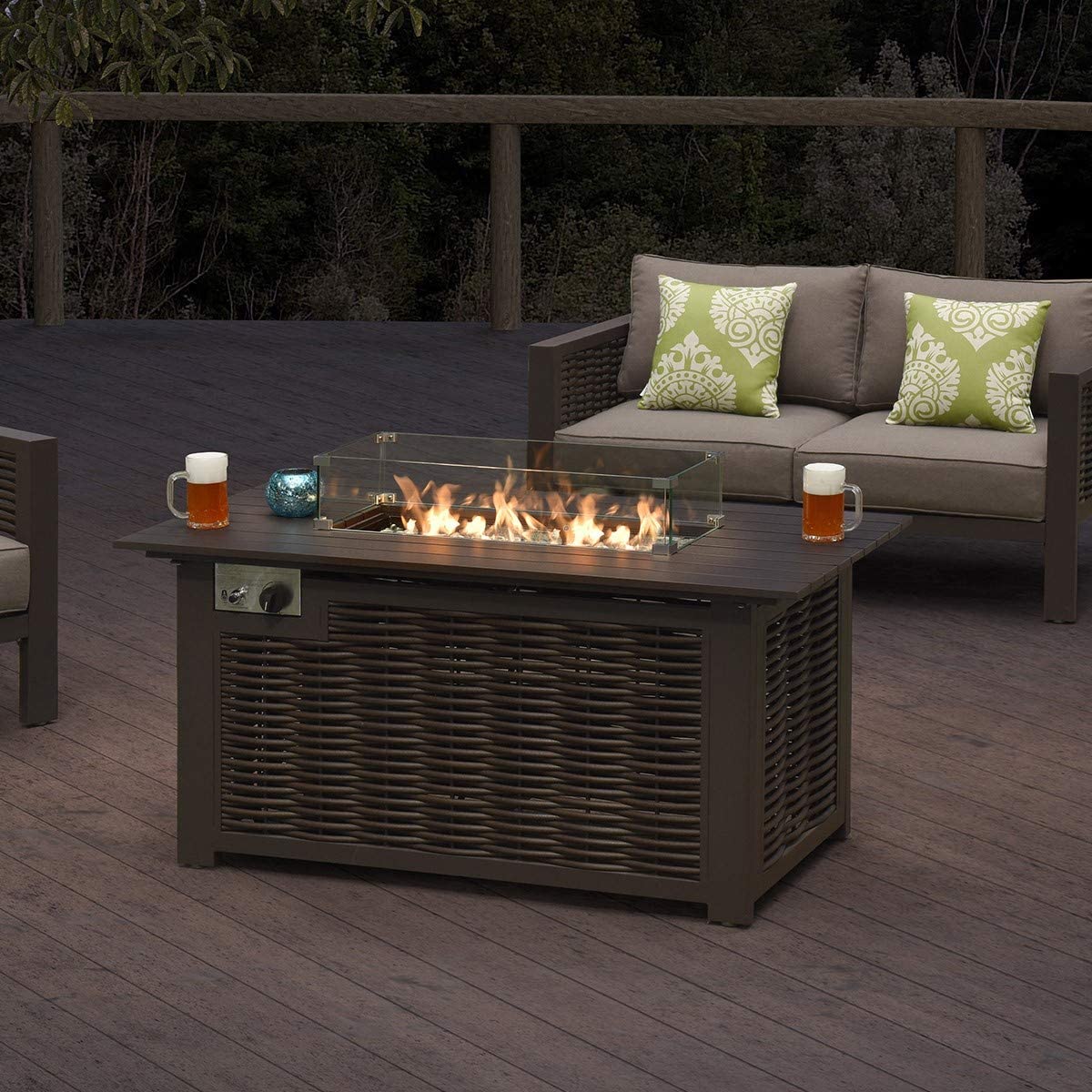 Dallas—Outdoor Rectangle Wicker Propane Fire Pit Table, 50,000 BTU – ppleaf