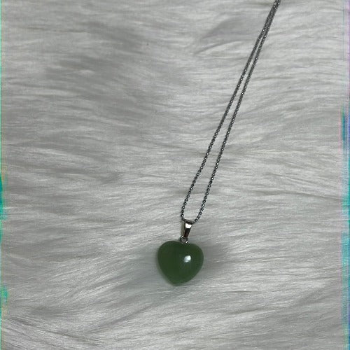 Aventurine crystal heart necklace with silver chain